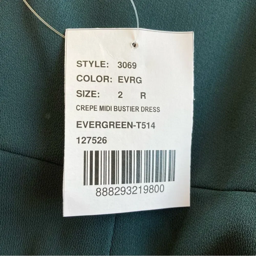 Dessy Collection NWOT Bustier Crepe Midi Bow Straps Evergreen Dress Size 2 - Picture 7 of 7